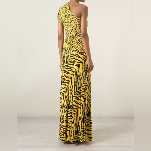 Moschino silk Yellow Animal-Print One-Shoulder Maxi Dress 10 - Picture 15 of 16
